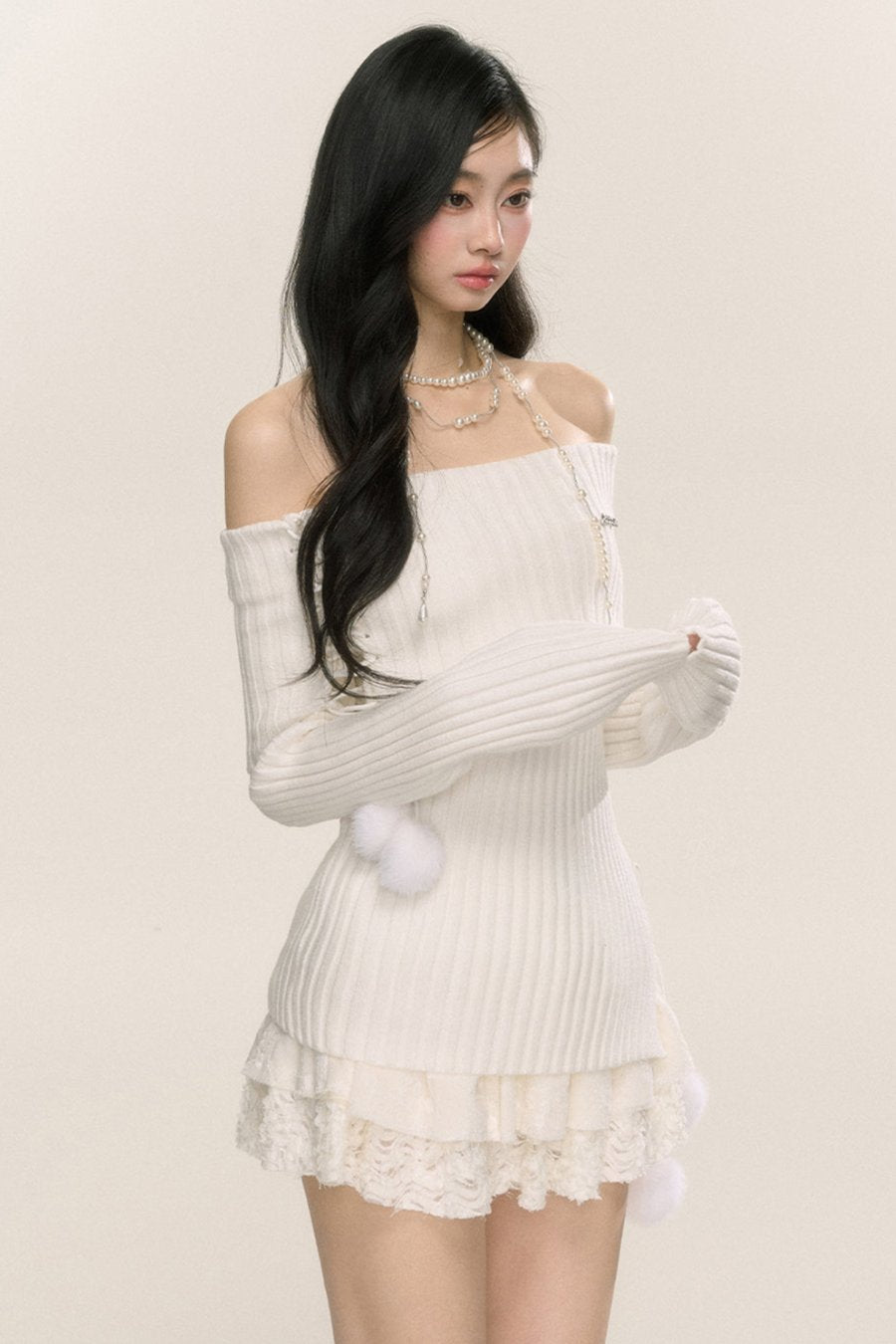 Less eye [September 26th 20 o'clock sale] less eye moonlight muse one-shoulder long-sleeved sweater women's early autumn