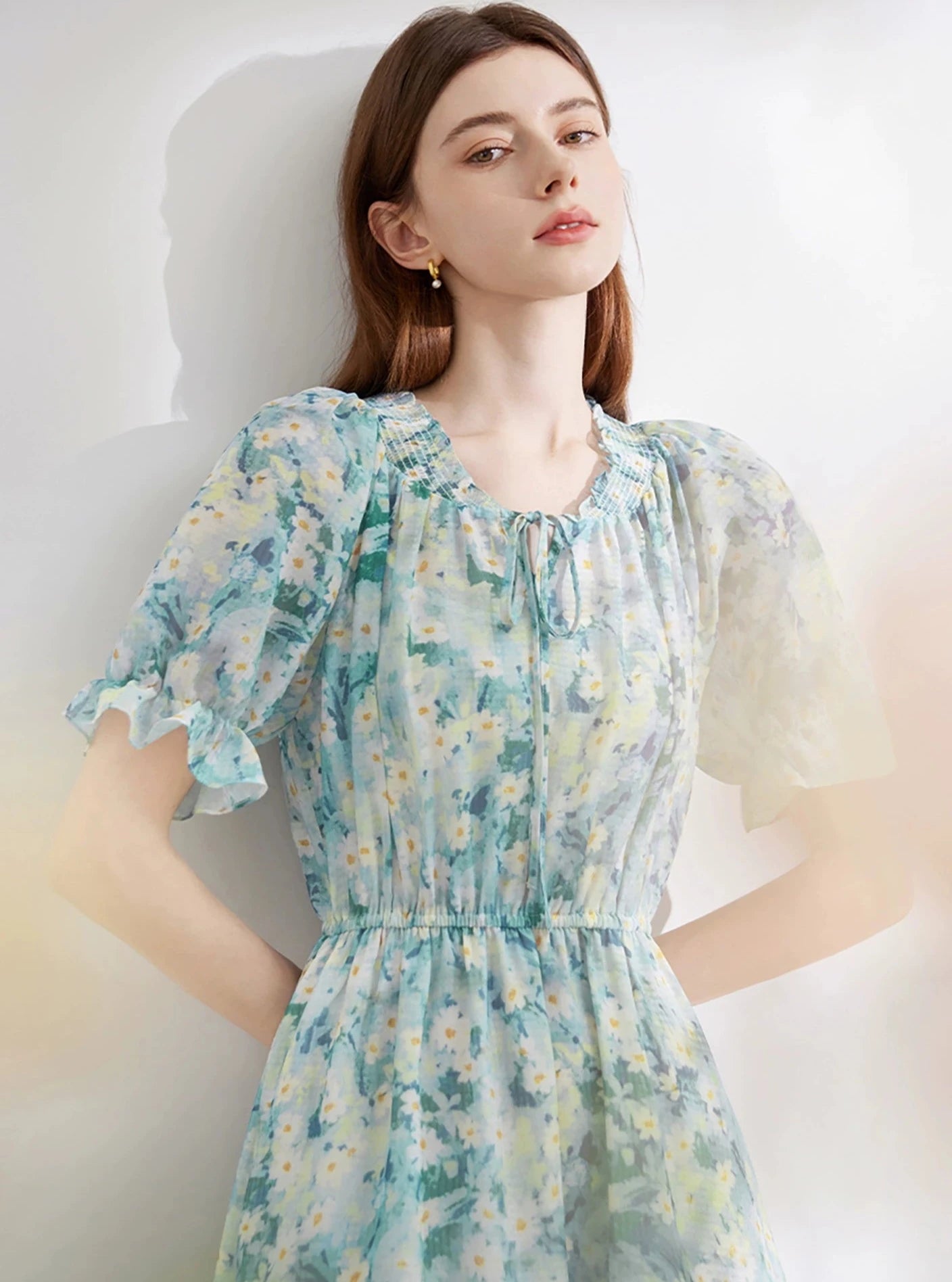 Pressed Pleats Gentle A-Line Floral Dress