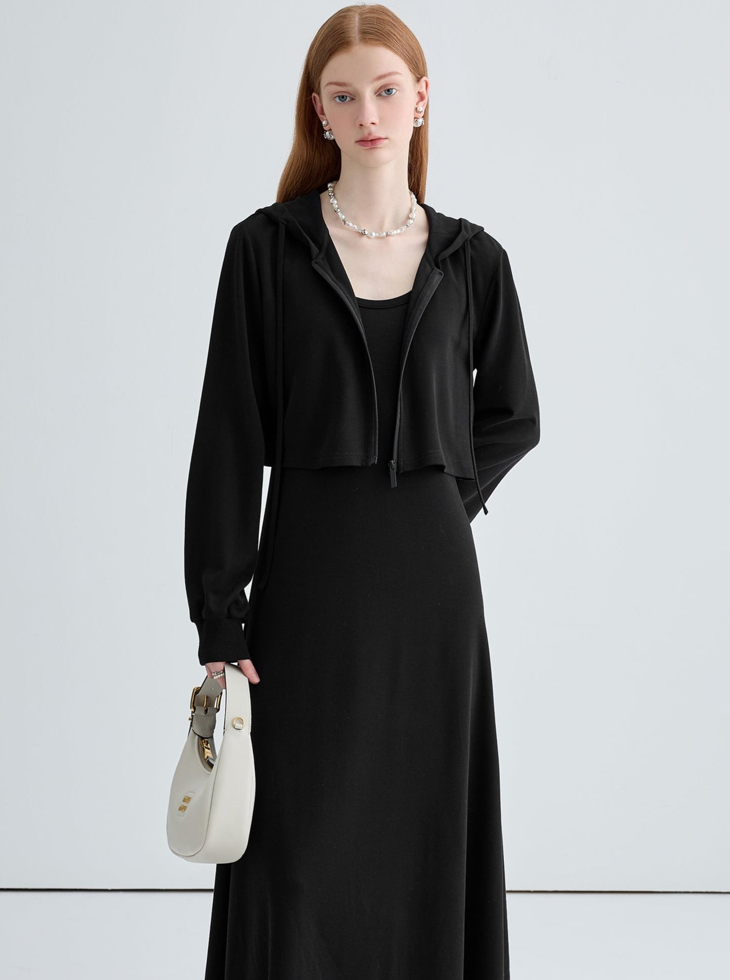 Black Slim Temperament Vest Dress Set