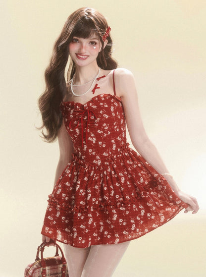 Sweet Waist Floral A-Line Dress