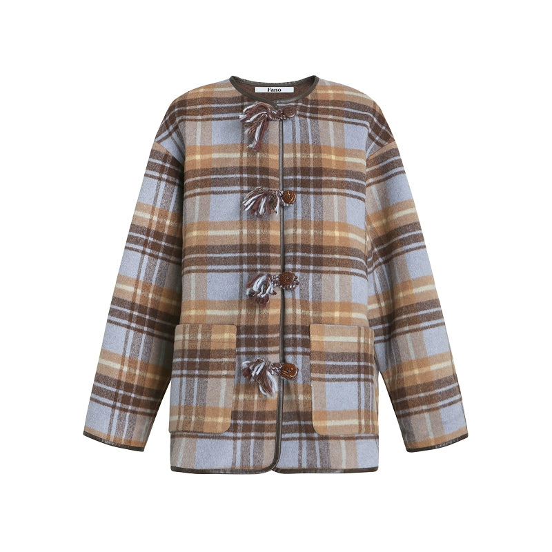 Handmade Textured Plaid Woolen Coat