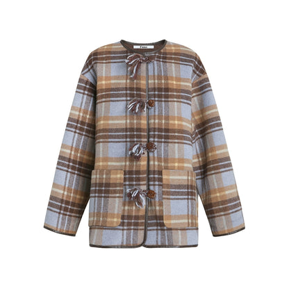 Handmade Textured Plaid Woolen Coat