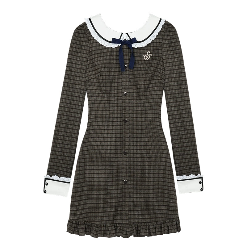 Retro College Style Checkered Slim Fit Dress Set-Up