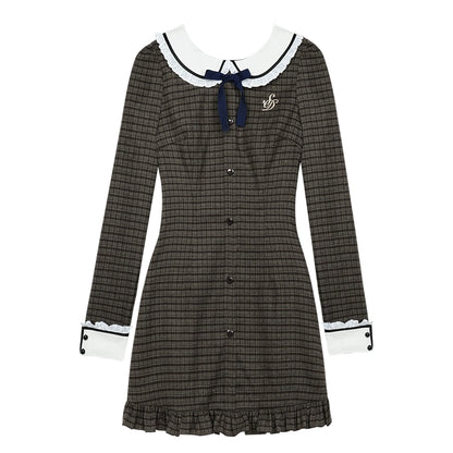 Retro College Style Checkered Slim Fit Dress Set-Up