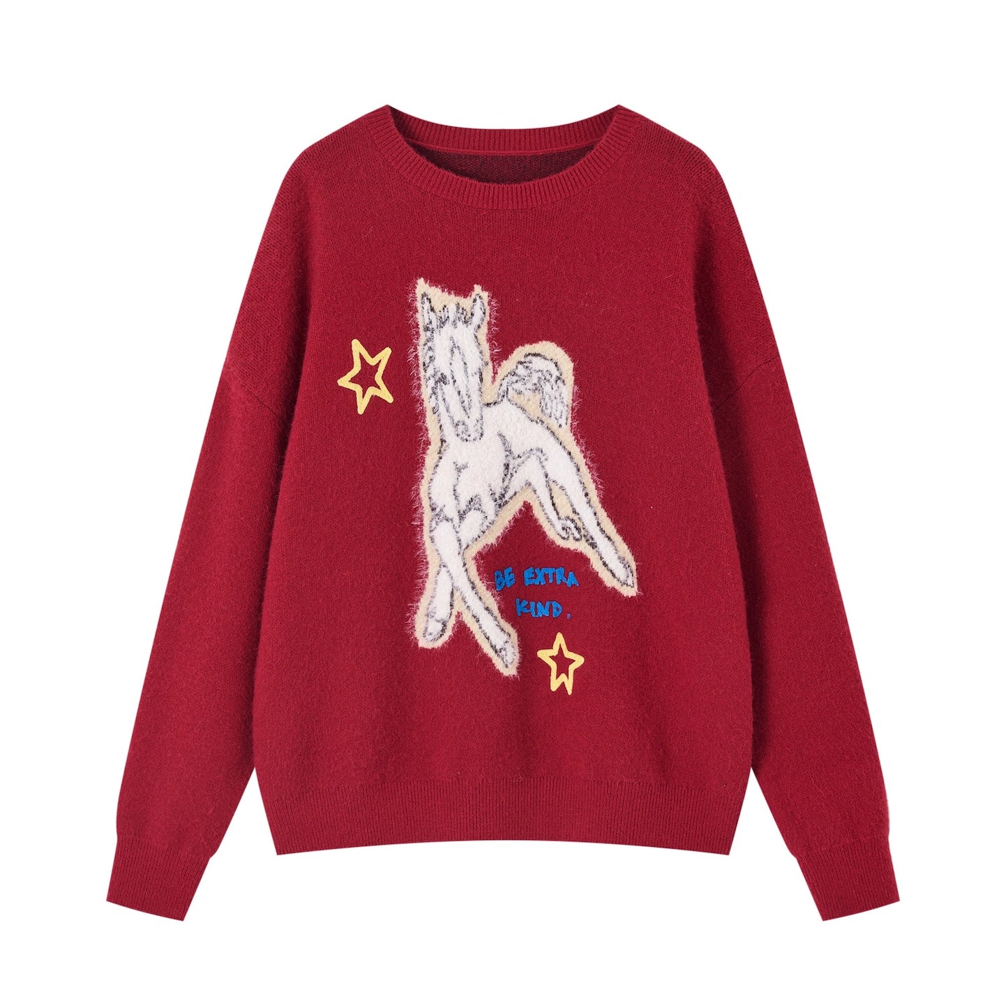 Jacquard Pony Crew Neck Sweater