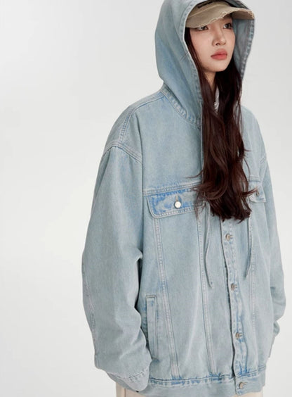 Retro Washed Denim Hooded Jacket