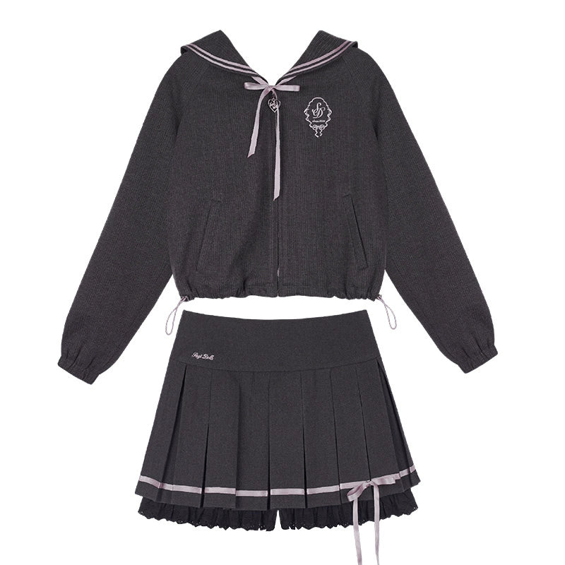 SagiDolls Girl's Fighting Spirit Sakurakai High School College Style Bow Sailor Collar Jacket Short Skirt Looks Thin and Thick