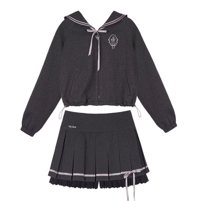 BOW SAILOR COLLAR SHORT SKIRT SET-UP