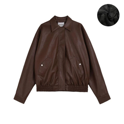 PU Brown Leather Coat