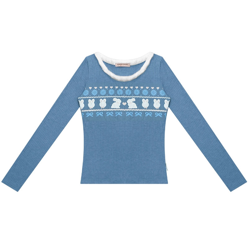 Slim Rabbit Print Knitted Base Shirt