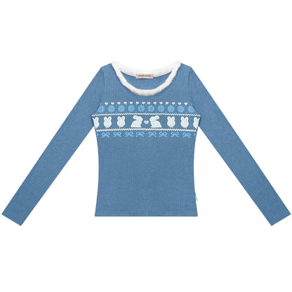 Slim Rabbit Print Knitted Base Shirt