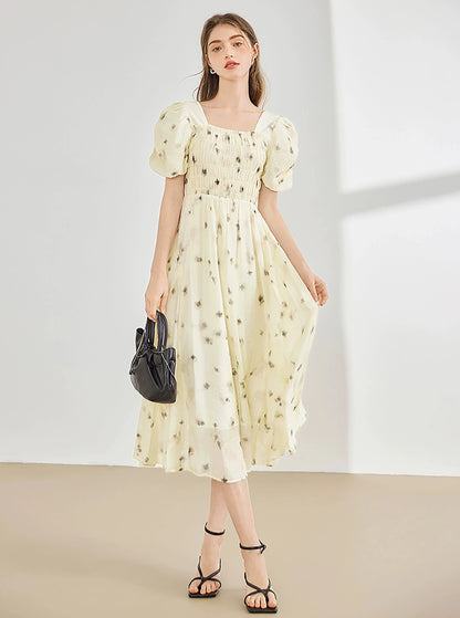 Elegant Square Neck Floral Dress