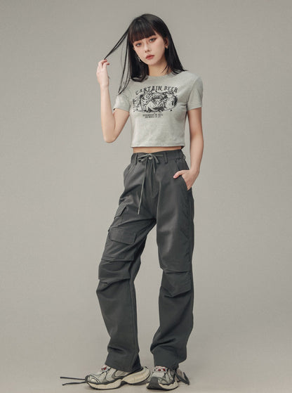 Vintage Pleated Tie-Up Cargo Pants