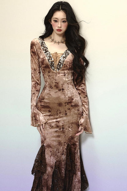 Deep V Mermaid Lace Dress