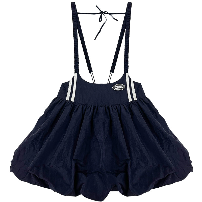 Retro Dark Blue Sportswear Puffy Strap Skirt