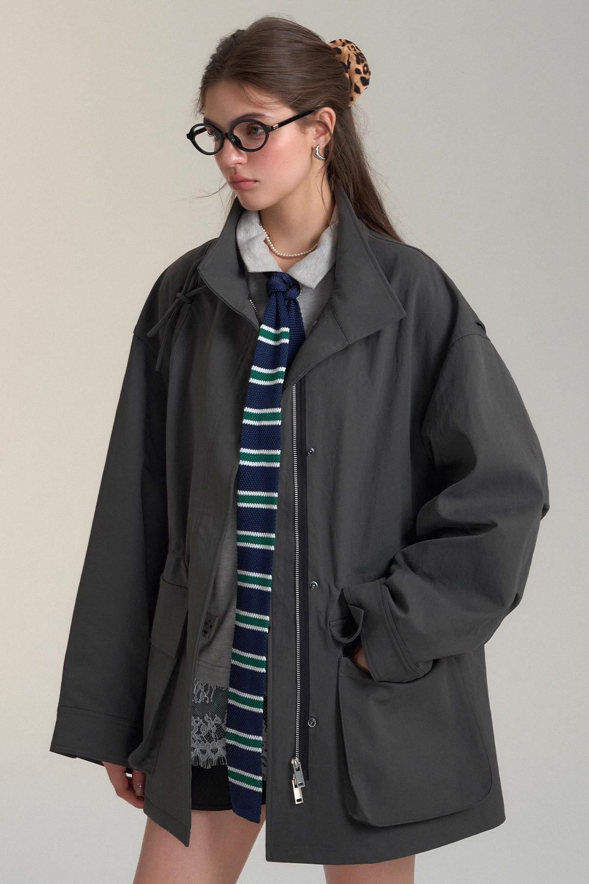 Drawstring Bow Cargo Coat