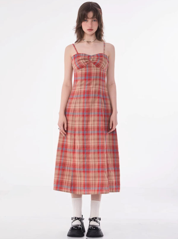 Vintage Plaid Waist-Cincher Dress