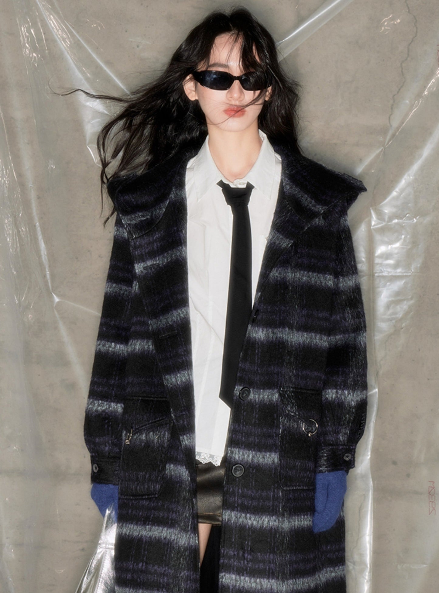 Plaid universe tweed hooded coat