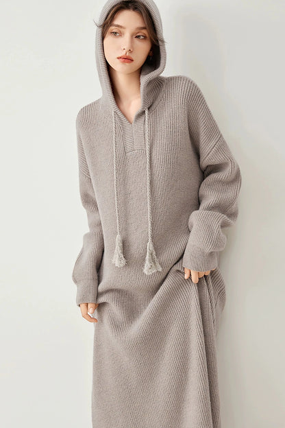 Knitted Hooded Lazy Style Sweater Dress