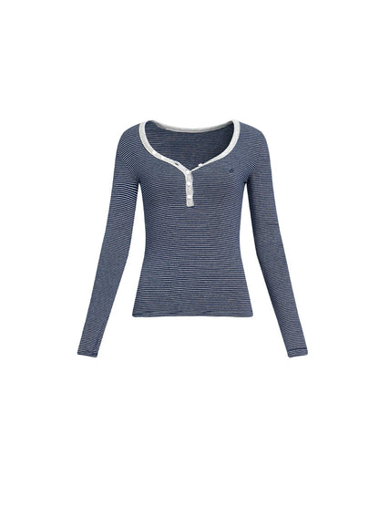 [October 21 New Arrival] APEA lässiges gestreiftes Langarm-Stricktop mit kontrastierendem Pullover und herbstlichem V-Ausschnitt als Basisschicht