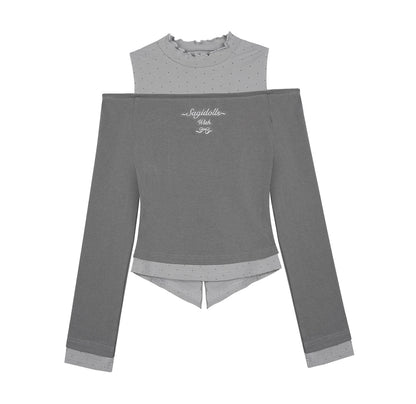 Gray-Purple Bowknot Off-Shoulder Top