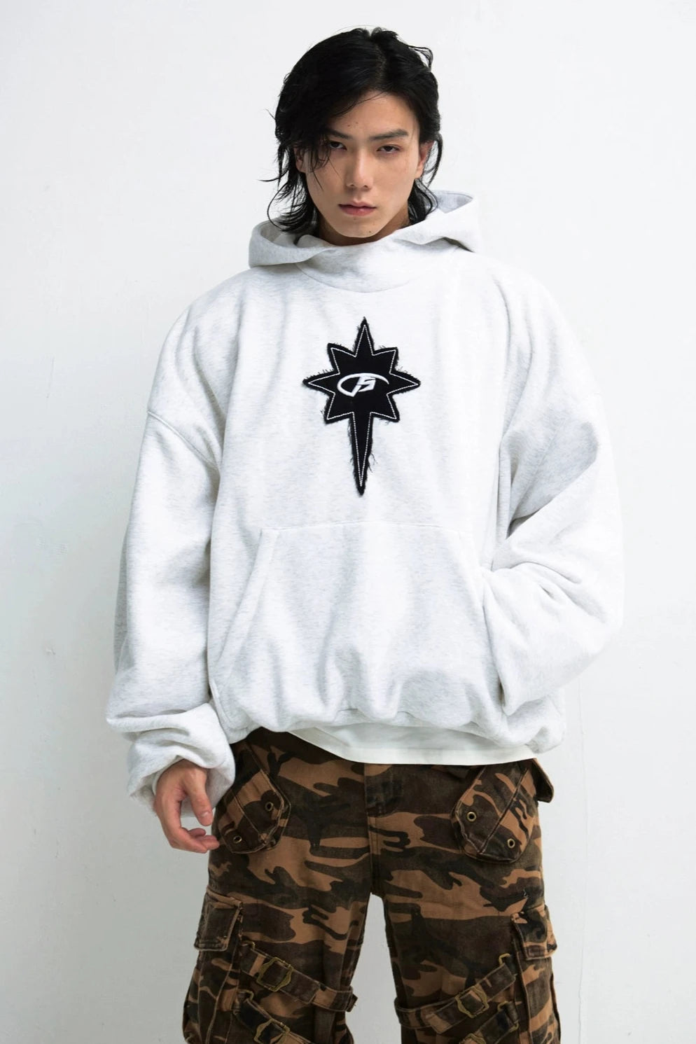 Personality Embroidery Black Hooded Sweatshirt