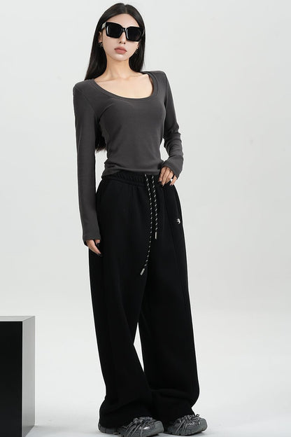 Fleece Thickened Wide-Leg Sweatpants