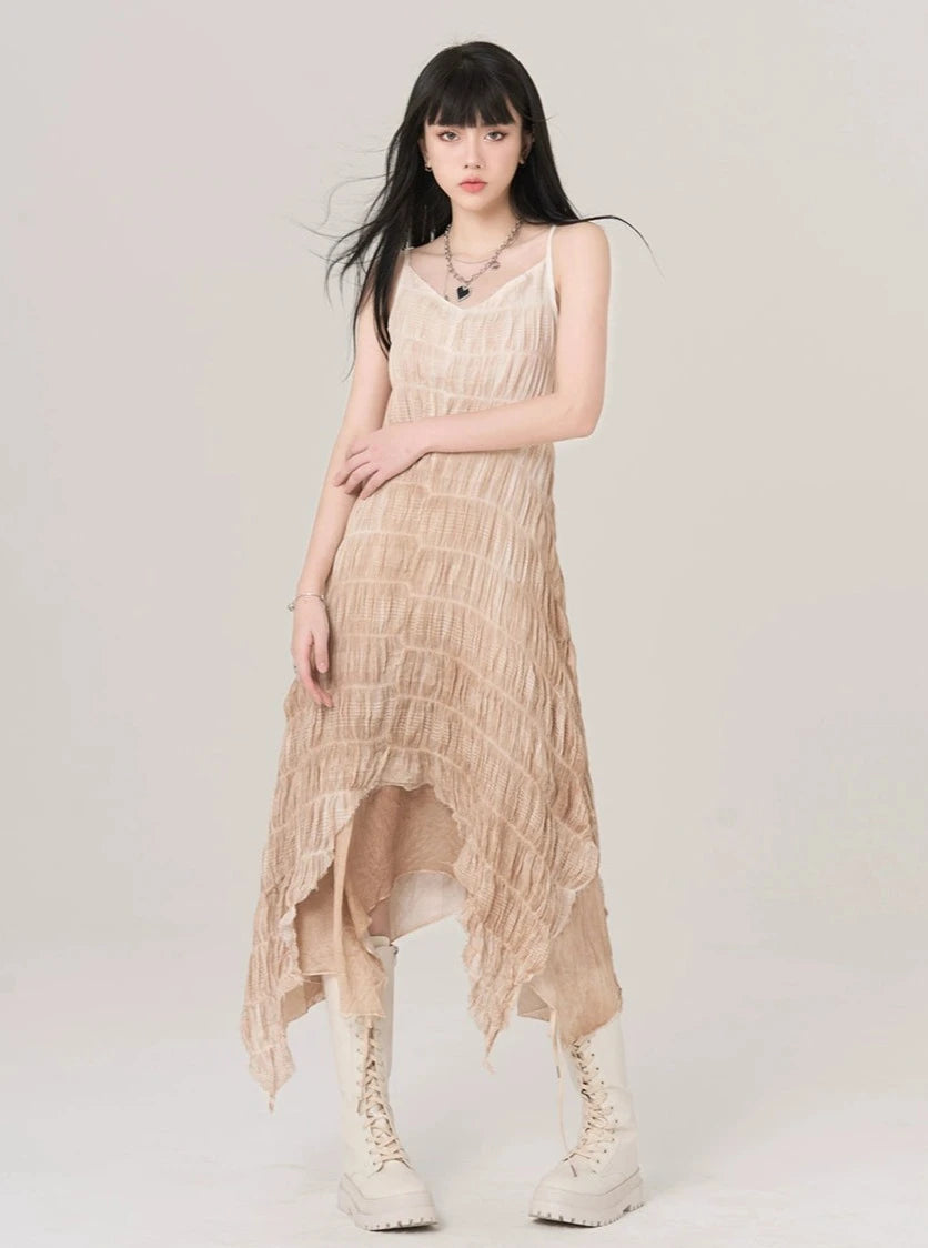 Irregular Hem Pleated Slip Dress