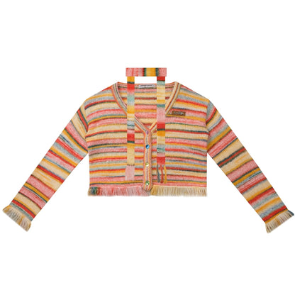 American retro striped cardigan coat