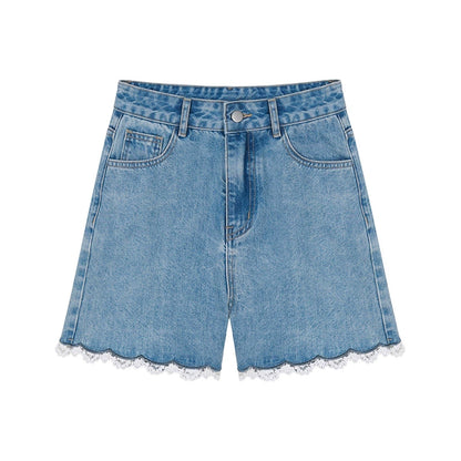 Spitze gewaschene Denim-Shorts