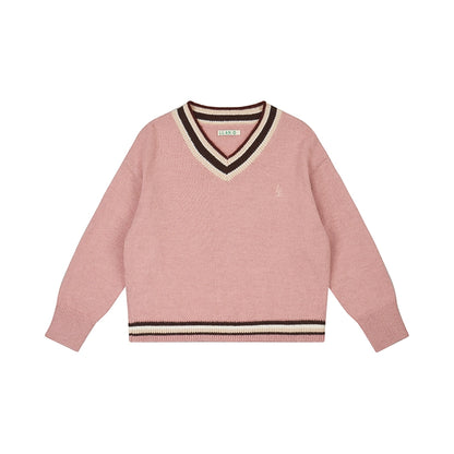 Sweater V-Neck College Vintage Top