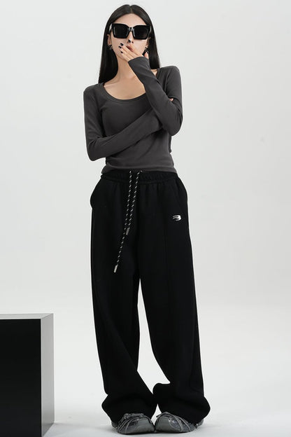 Fleece Thickened Wide-Leg Sweatpants