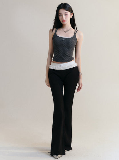 [Spot] fragile store - original polka dot hot silver letter lace edge knitted suspenders to wear sweet and spicy tops