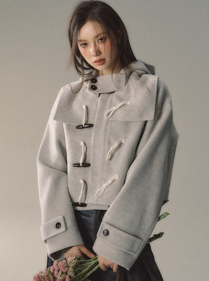 College Horn Button Cropped Coat