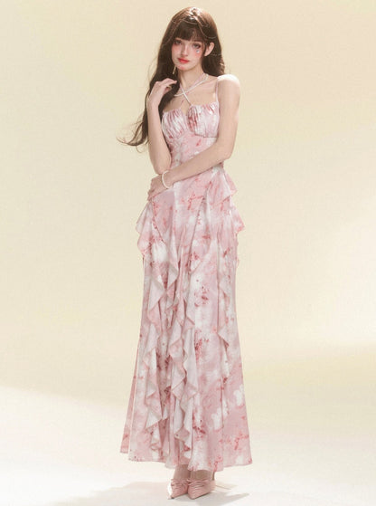 Floral Pink Halterneck Dress