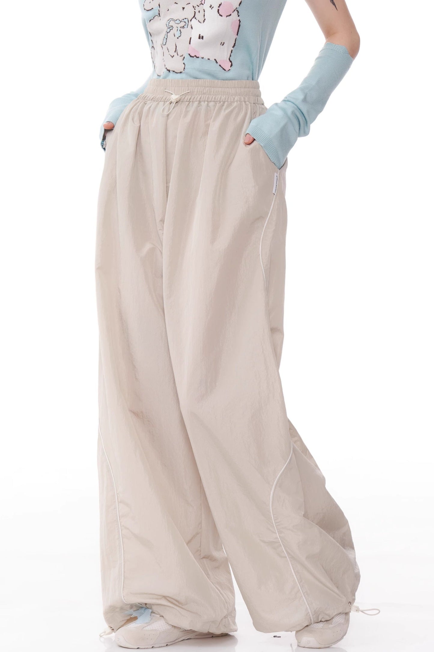 Drape Wide-Leg Casual Pants