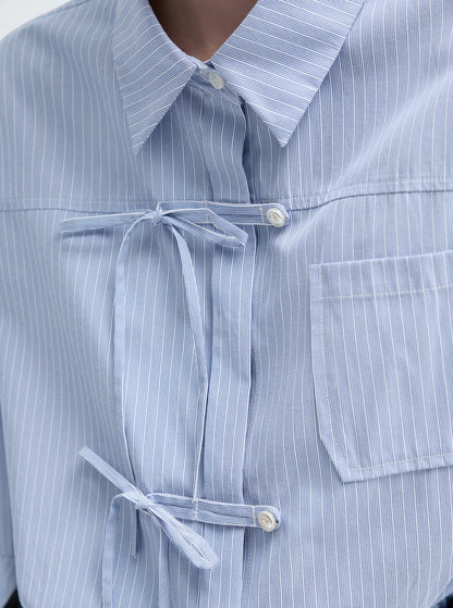 Bow Placket Striped Shirt