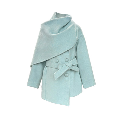 Mint Blue Tie-Up Wool Coat
