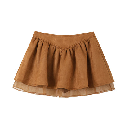 Suede Flower Bud Puffy Skirt