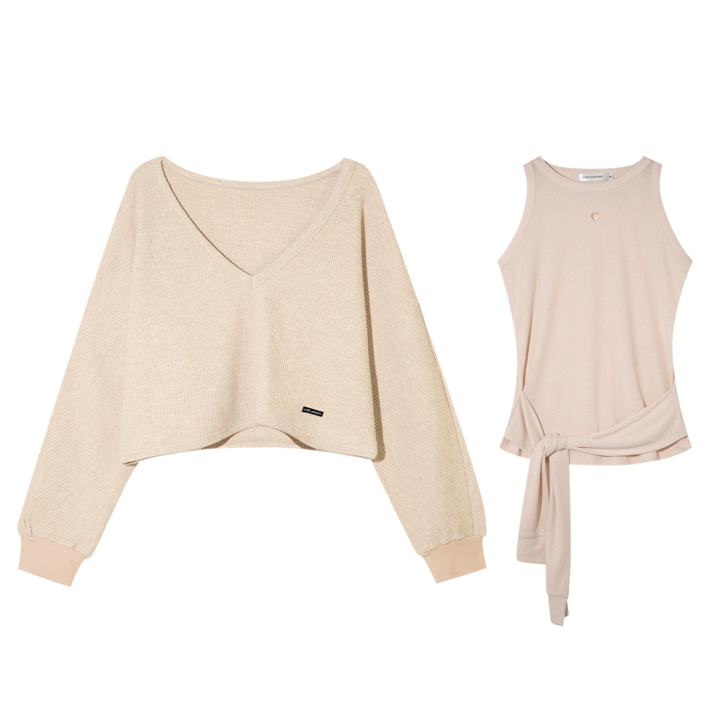 Waffle Knit V-Neck Sweater Set-Up