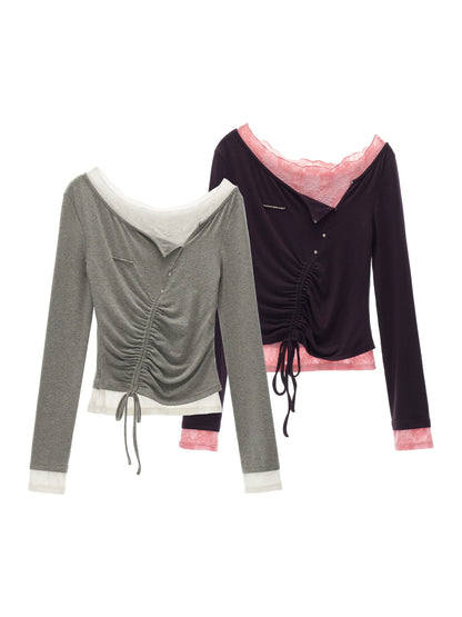 Slim Lace Sleeve T-Shirt