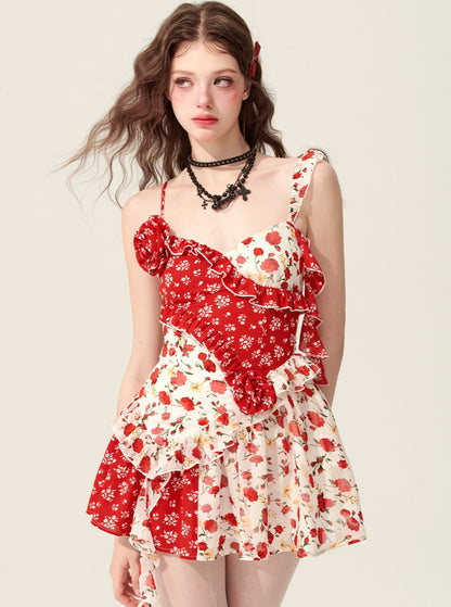 Red Fantasy Floral Dress