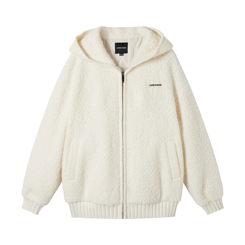 Faux Lamb Wool Hooded Coat