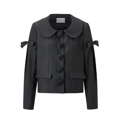 Bow Wool Long Sleeve Trench Coat