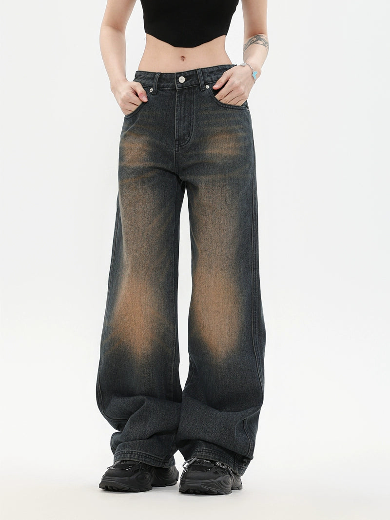 Vintage Wash Distressed Wide-Leg Pants