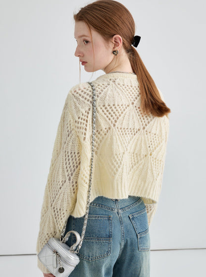 Hollow Jacquard Short Cardigan