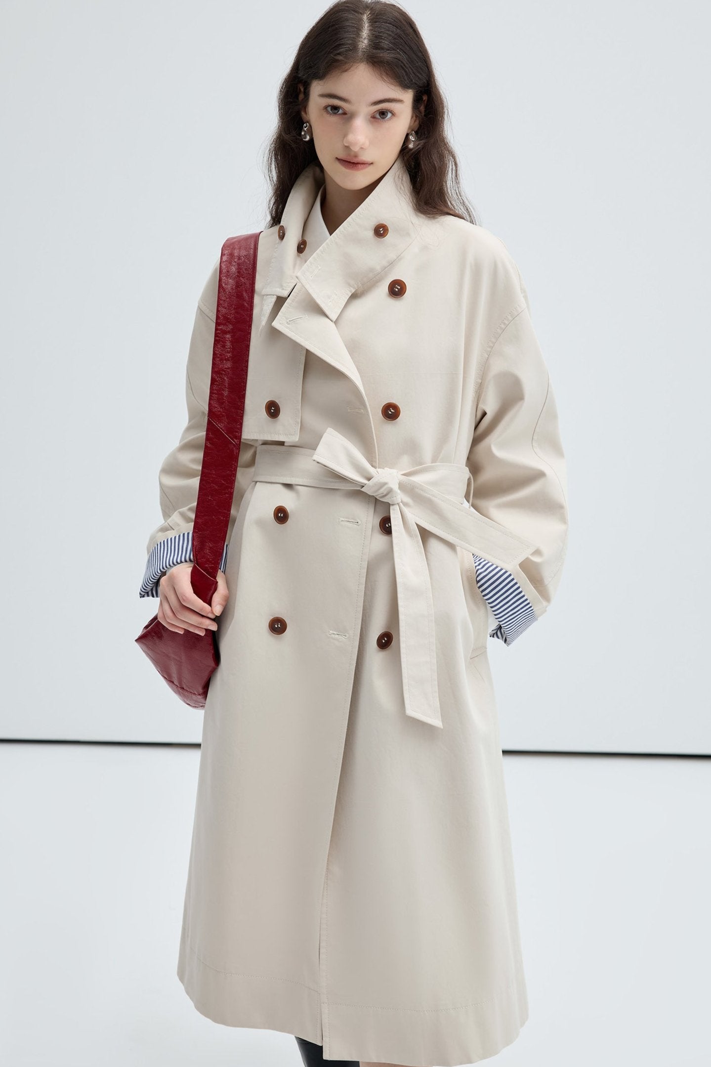 [lyocell + cotton] VEGA CHANG TRENCH COAT WOMEN'S MIDI LENGTH FALL 2024 STAND COLLAR COMMUTER JACKET