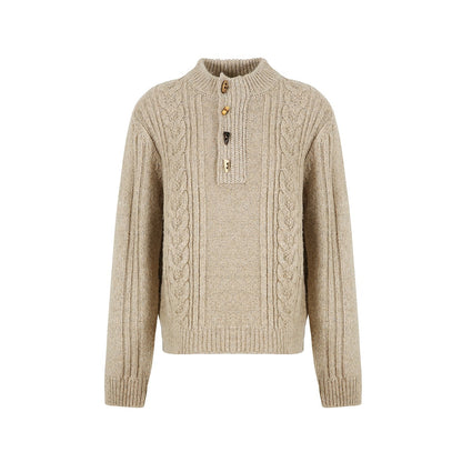Natural Wooden Horn Buckle Knit Sweater