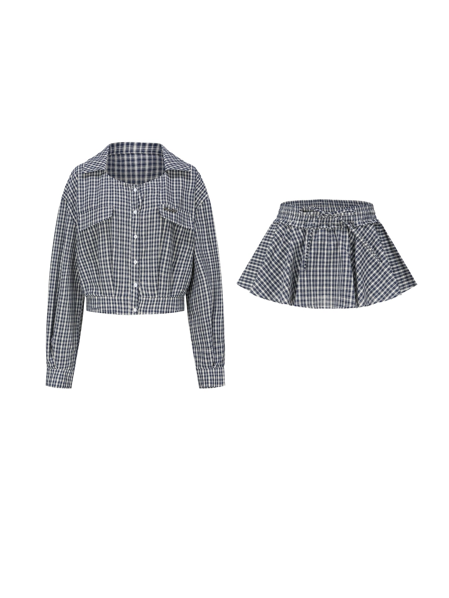 Blue Plaid Skirt Set-Up