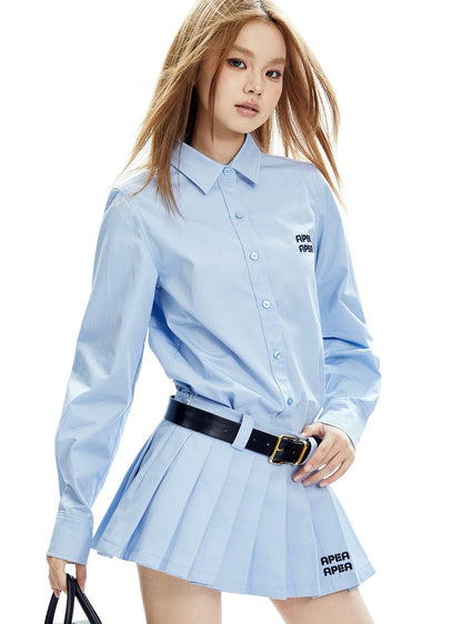 Shoulder Square Neck Shirt Waist Pleated Half Dress Set